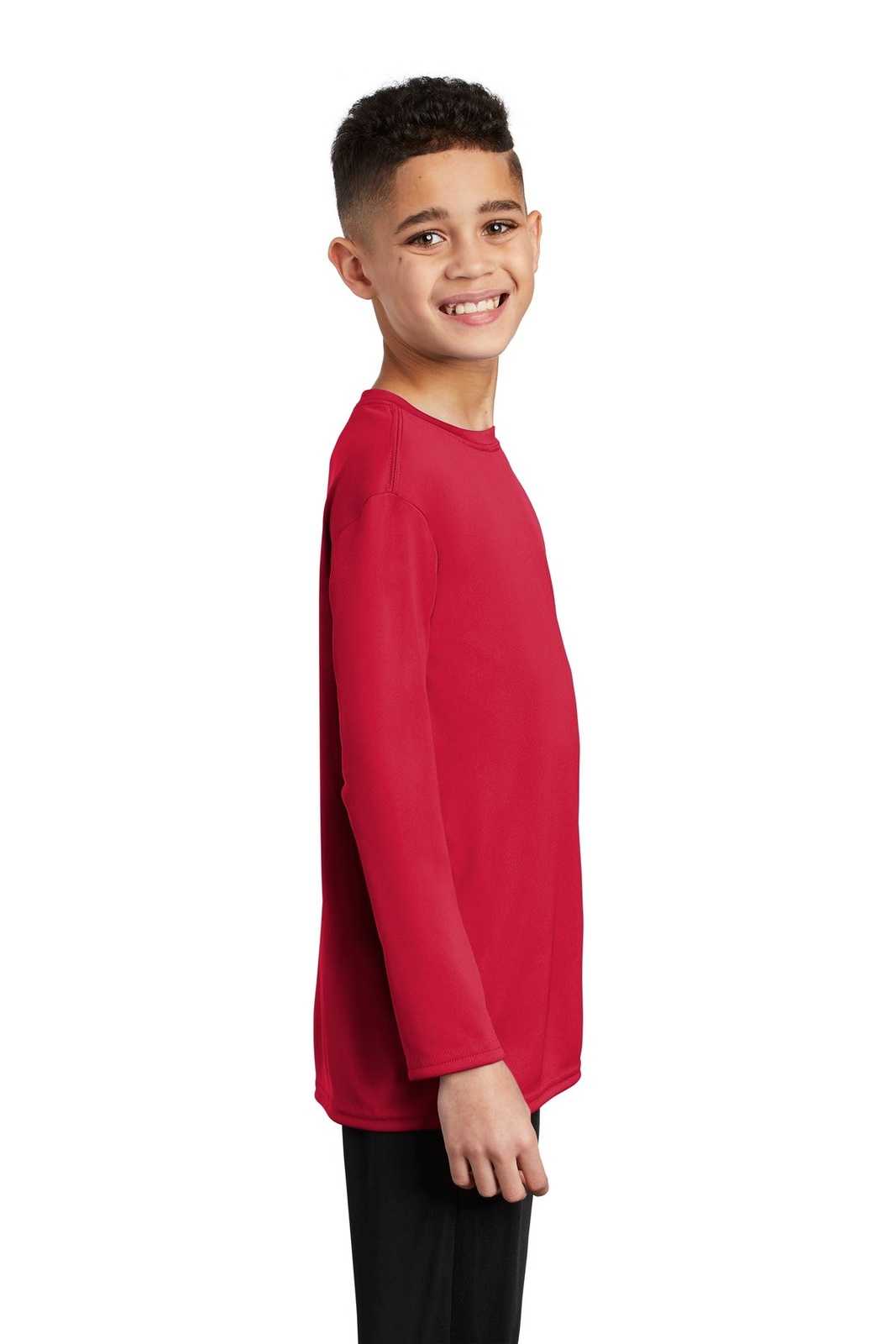 Port &amp; Company PC380YLS Youth Long Sleeve Performance Tee - Red - HIT a Double - 3