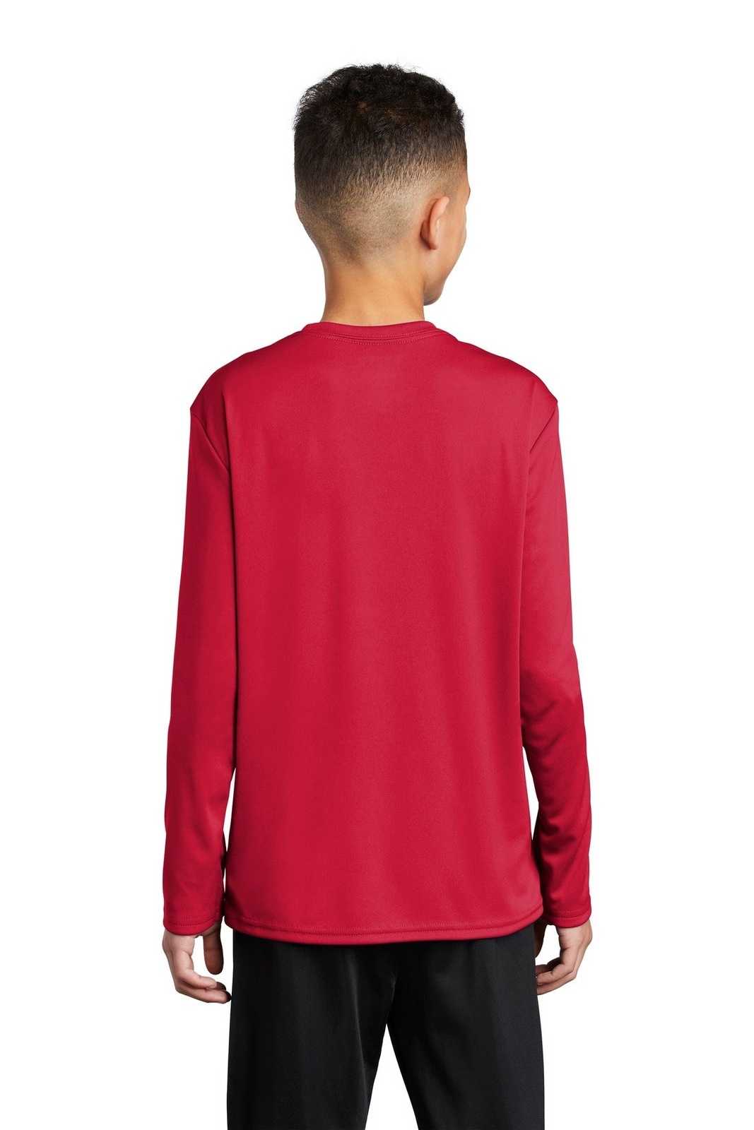 Port &amp; Company PC380YLS Youth Long Sleeve Performance Tee - Red - HIT a Double - 2