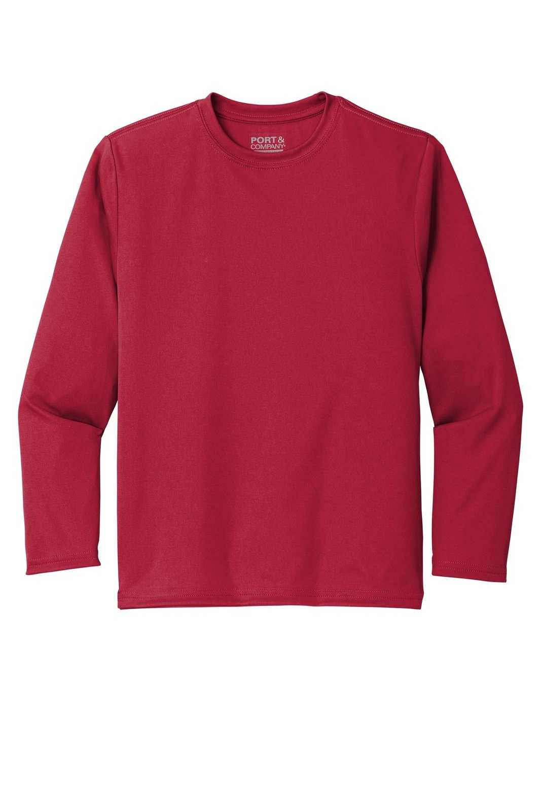 Port &amp; Company PC380YLS Youth Long Sleeve Performance Tee - Red - HIT a Double - 5