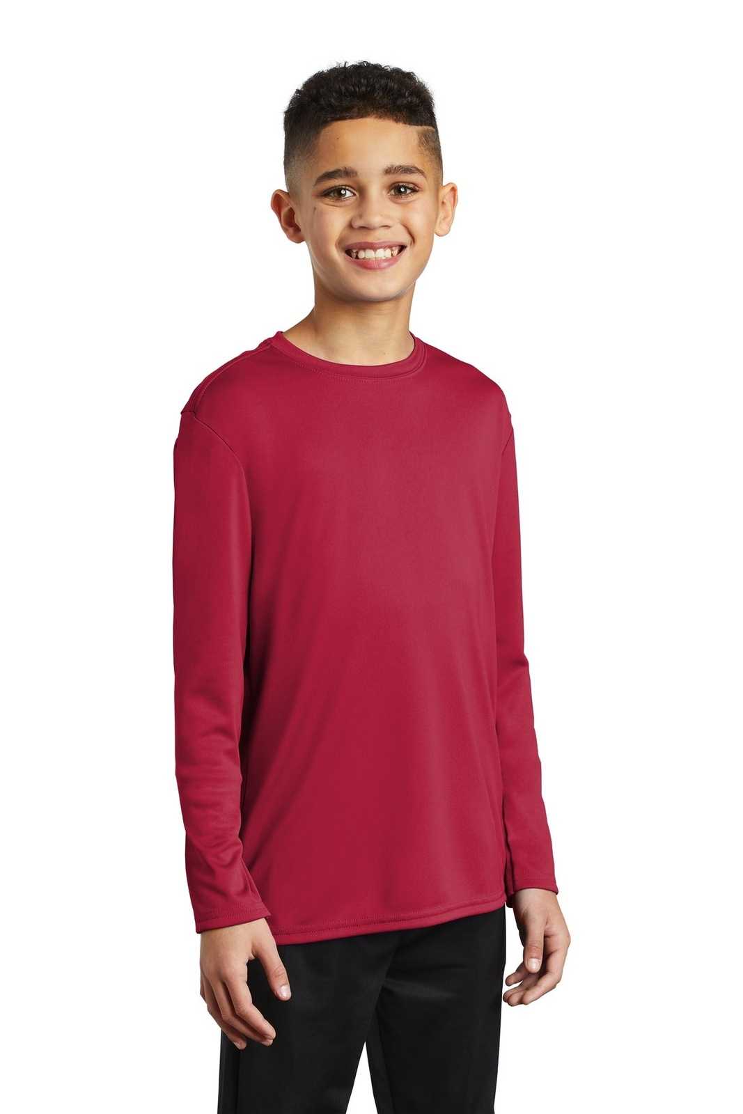 Port &amp; Company PC380YLS Youth Long Sleeve Performance Tee - Red - HIT a Double - 4