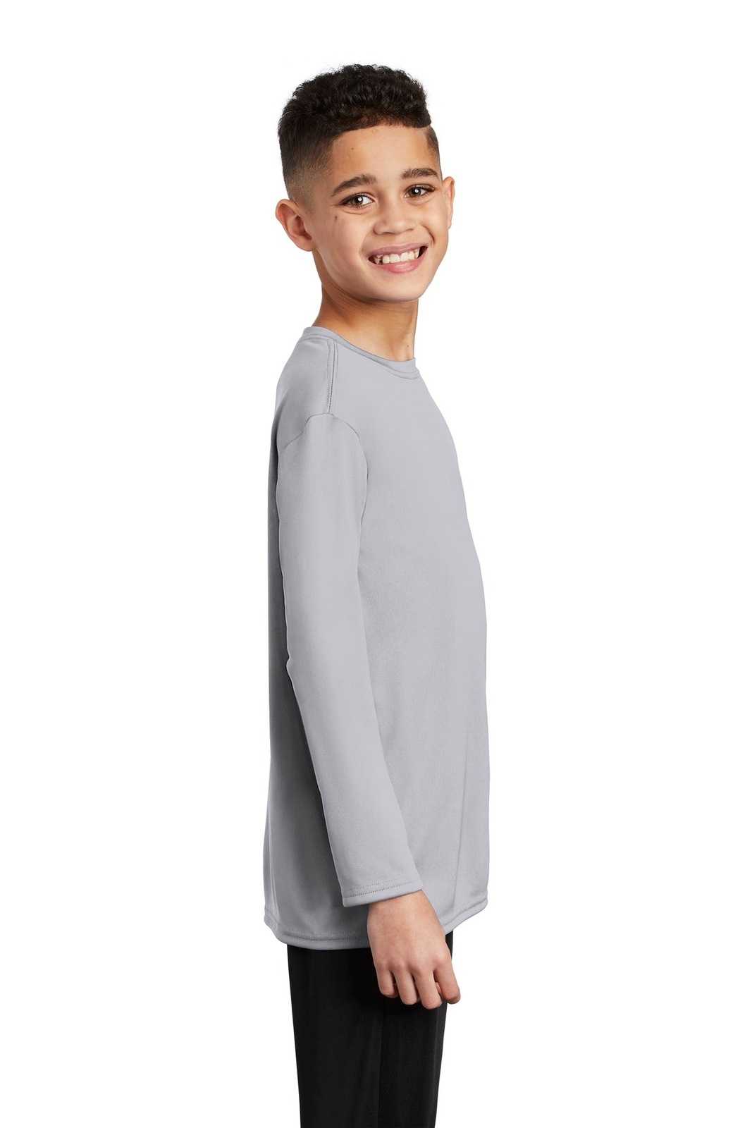 Port &amp; Company PC380YLS Youth Long Sleeve Performance Tee - Silver - HIT a Double - 3