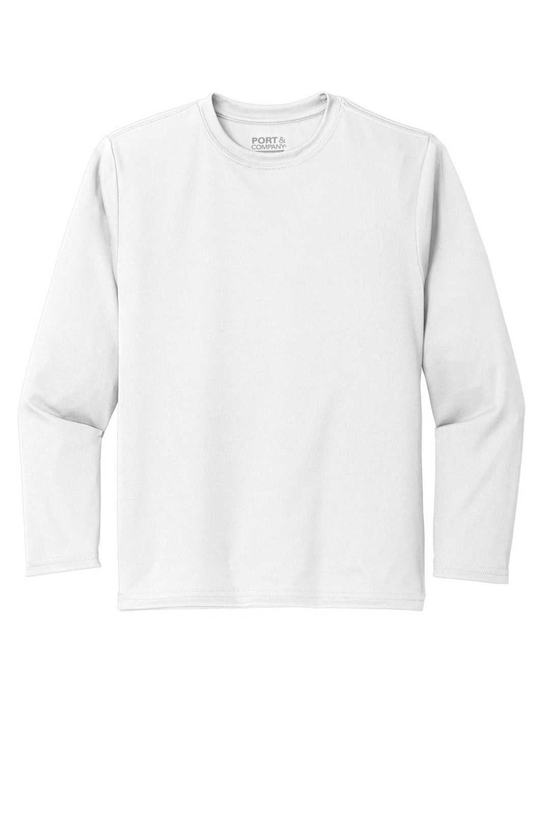 Port &amp; Company PC380YLS Youth Long Sleeve Performance Tee - White - HIT a Double - 5