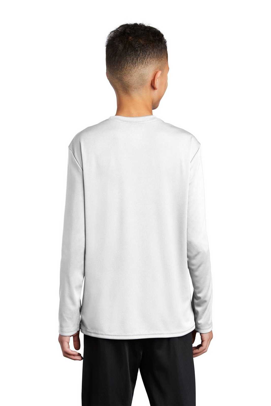 Port &amp; Company PC380YLS Youth Long Sleeve Performance Tee - White - HIT a Double - 2