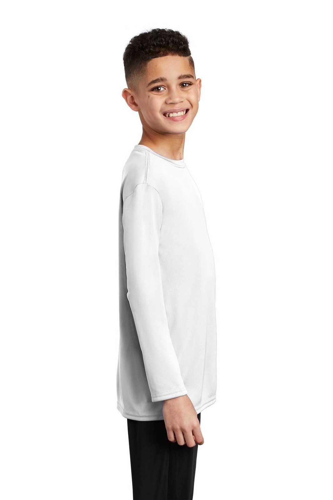 Port &amp; Company PC380YLS Youth Long Sleeve Performance Tee - White - HIT a Double - 3