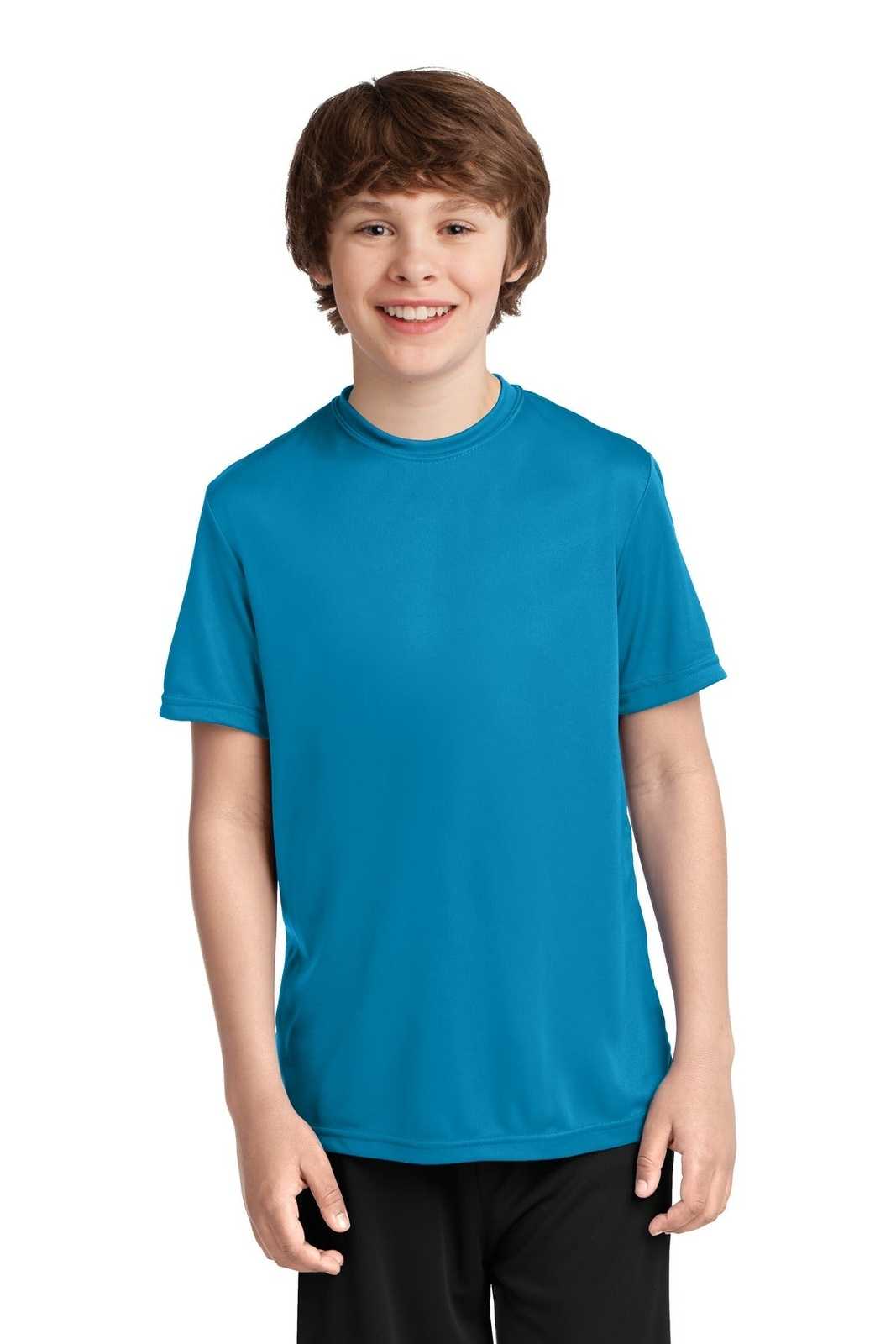 Port &amp; Company PC380Y Youth Performance Tee - Neon Blue - HIT a Double - 1