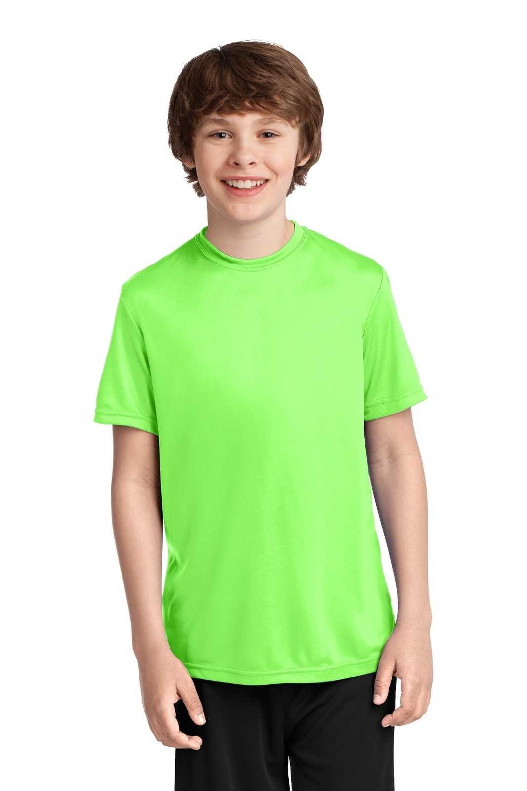 Port &amp; Company PC380Y Youth Performance Tee - Neon Green - HIT a Double - 1