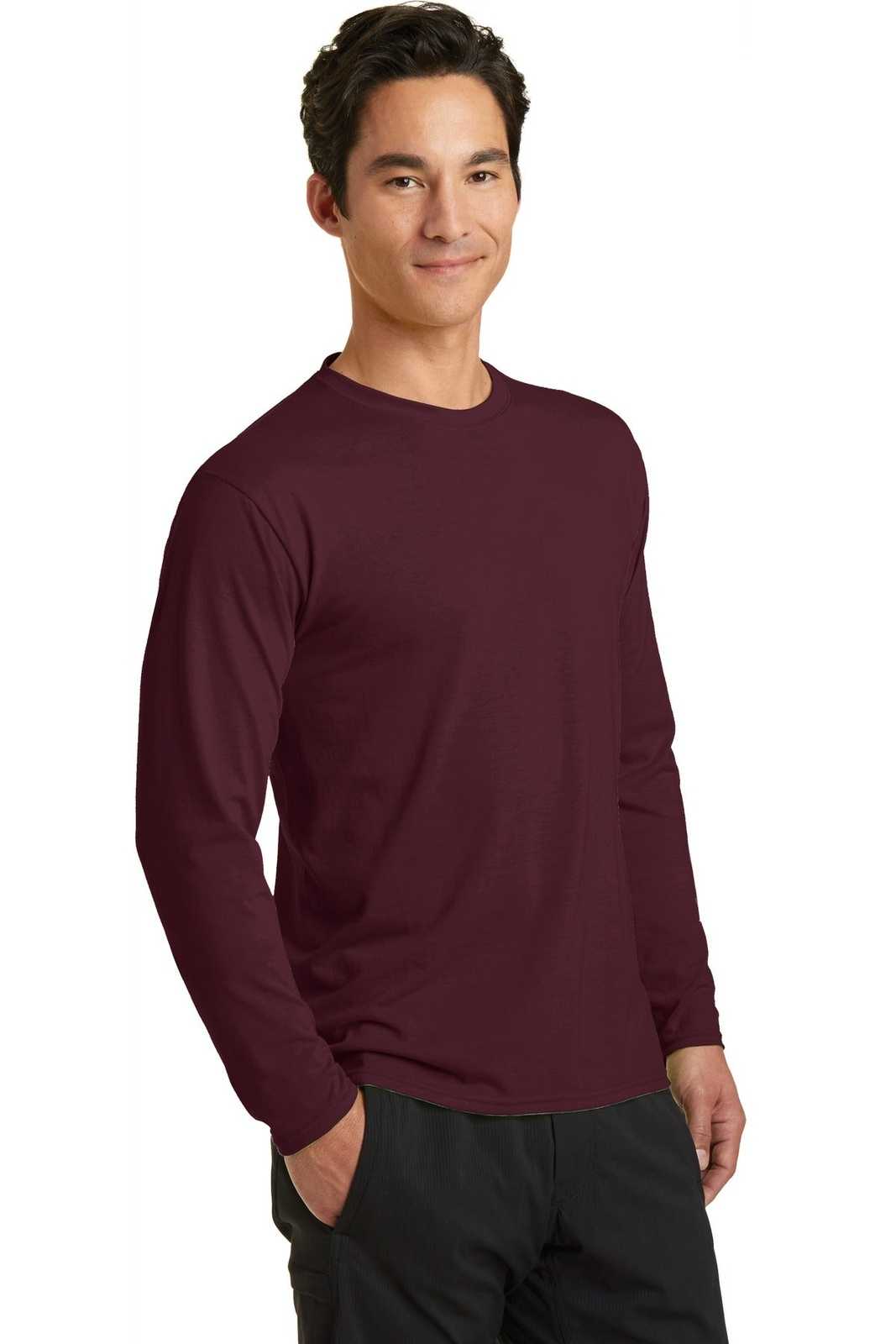 Port &amp; Company PC381LS Long Sleeve Performance Blend Tee - Athletic Maroon - HIT a Double - 4