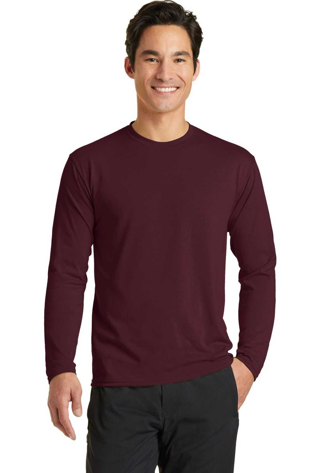 Port &amp; Company PC381LS Long Sleeve Performance Blend Tee - Athletic Maroon - HIT a Double - 1