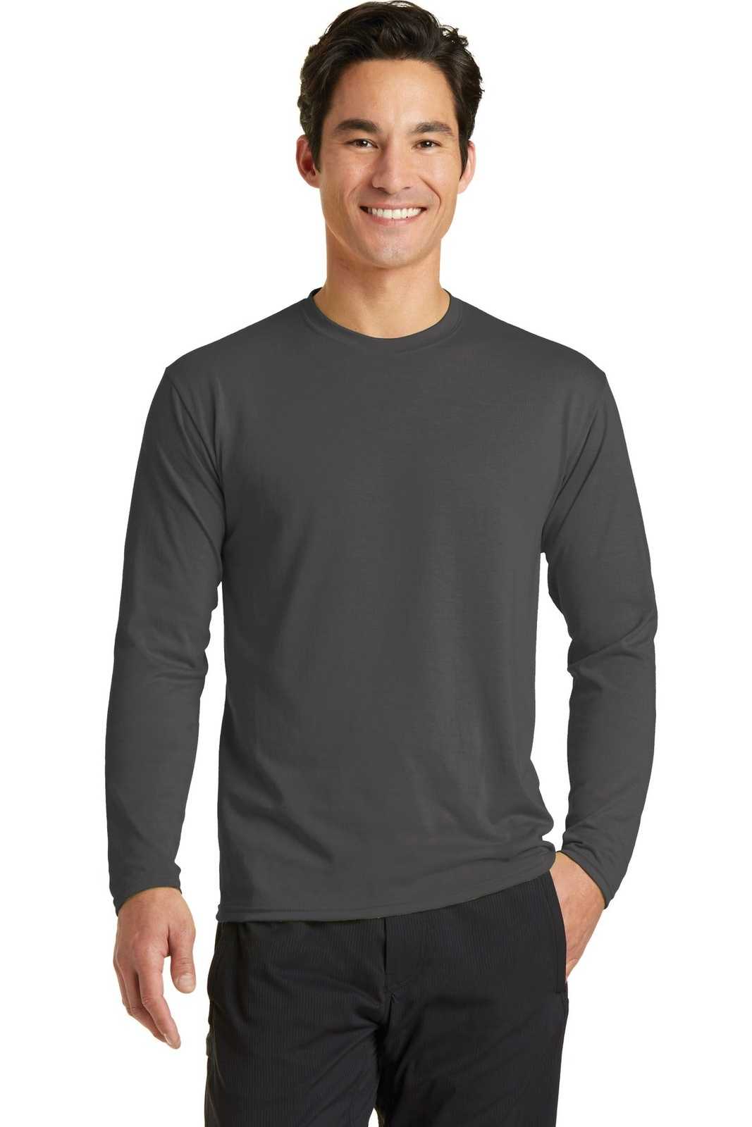 Port & Company PC381LS Long Sleeve Performance Blend Tee - Charcoal - HIT a Double - 1