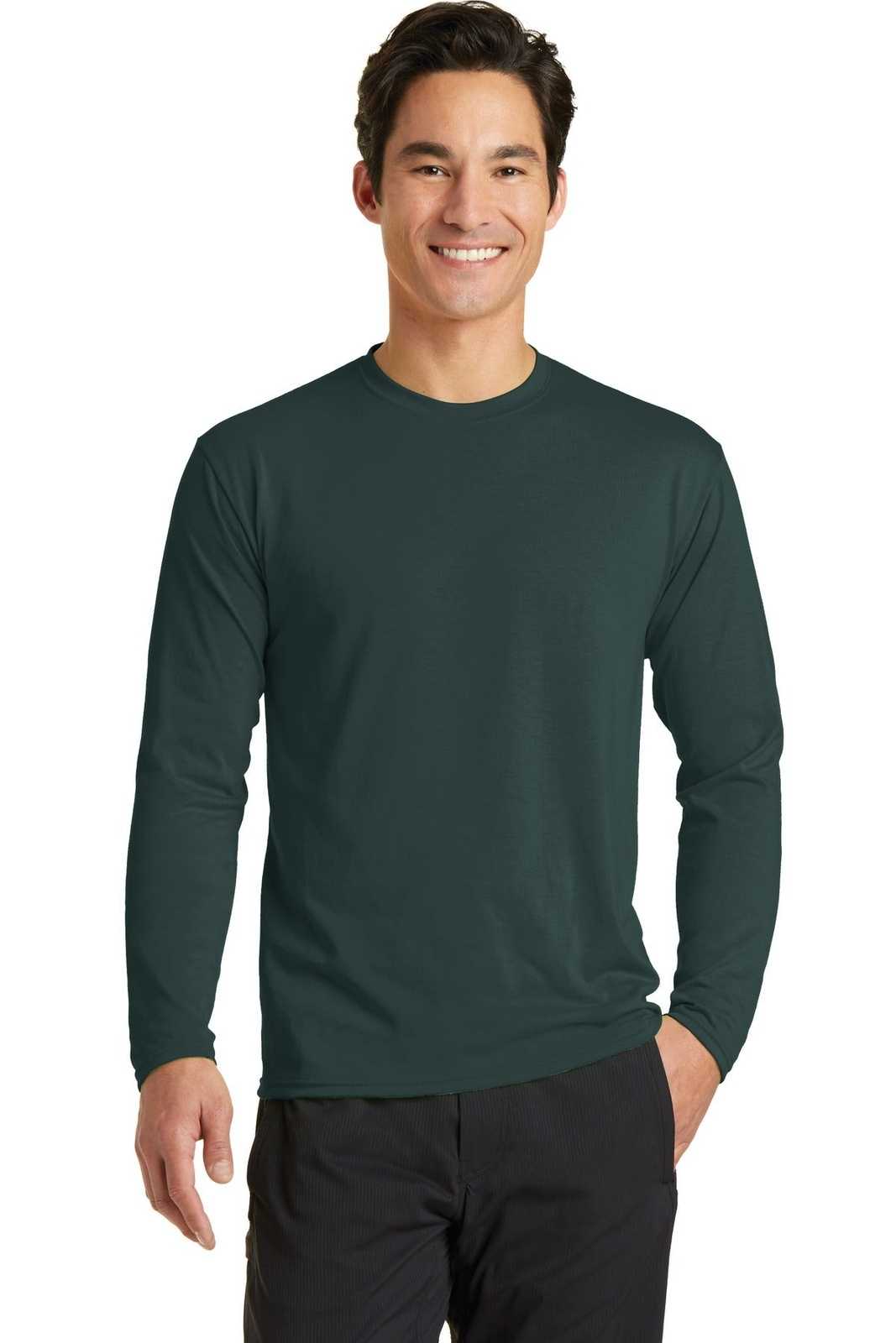 Port &amp; Company PC381LS Long Sleeve Performance Blend Tee - Dark Green - HIT a Double - 1