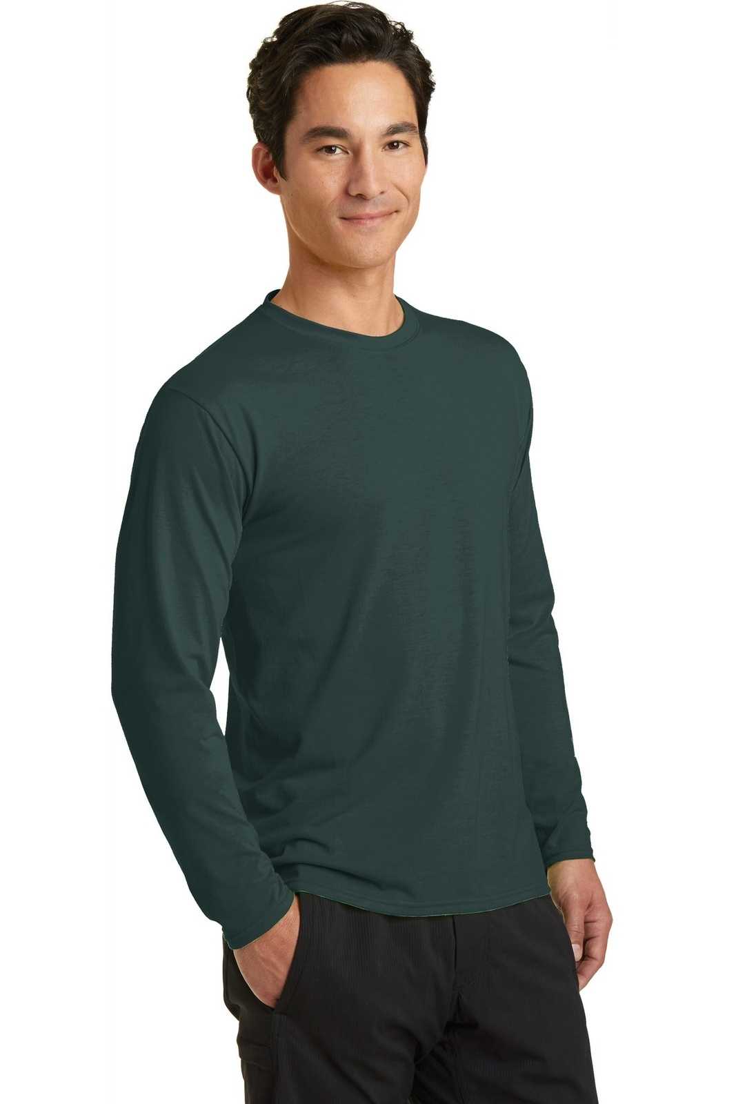 Port &amp; Company PC381LS Long Sleeve Performance Blend Tee - Dark Green - HIT a Double - 4