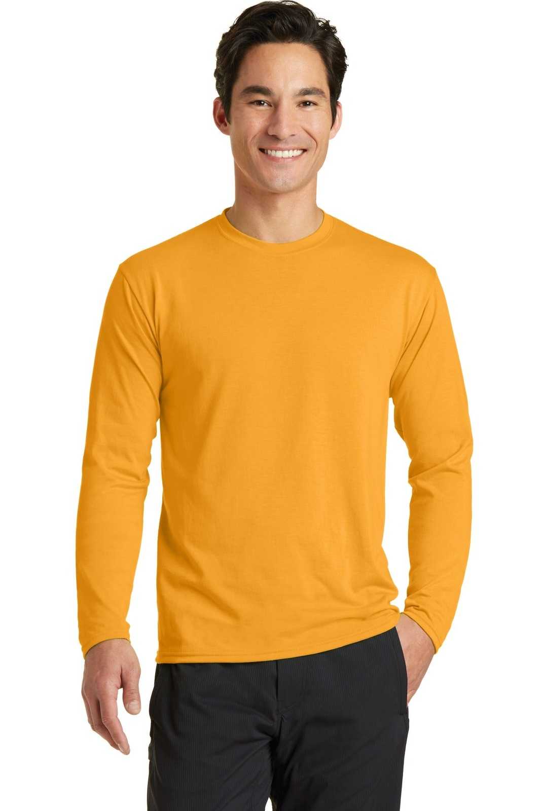 Port & Company PC381LS Long Sleeve Performance Blend Tee - Gold - HIT a Double - 1