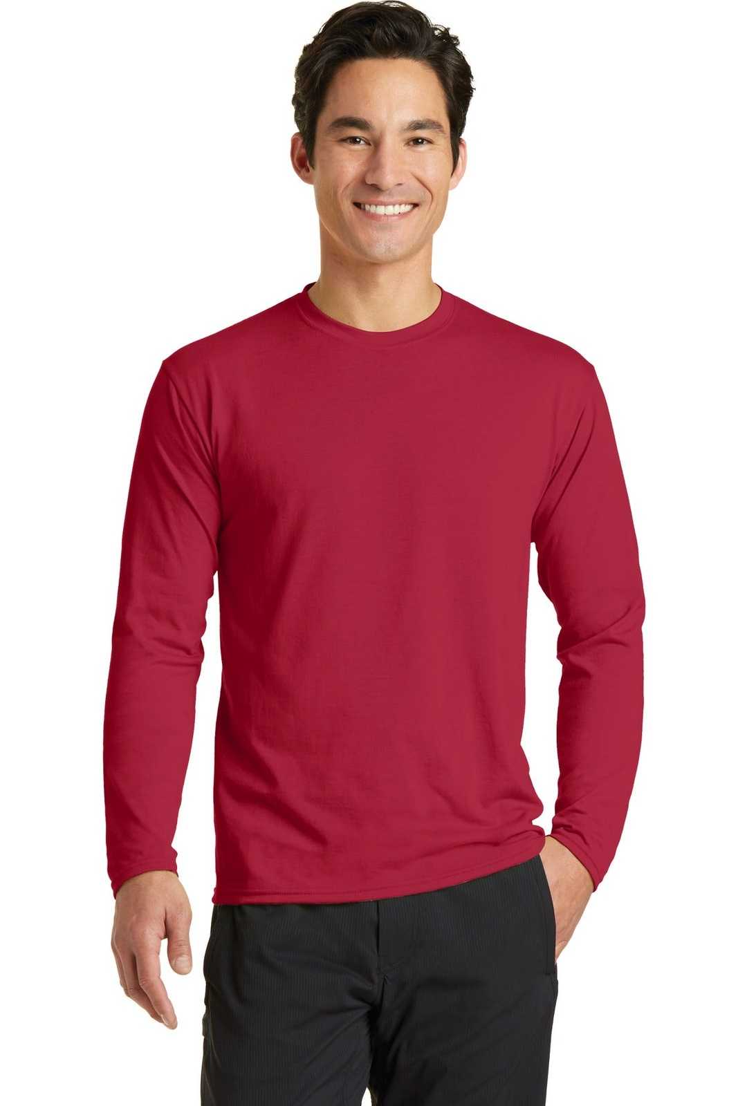 Port & Company PC381LS Long Sleeve Performance Blend Tee - Red - HIT a Double - 1