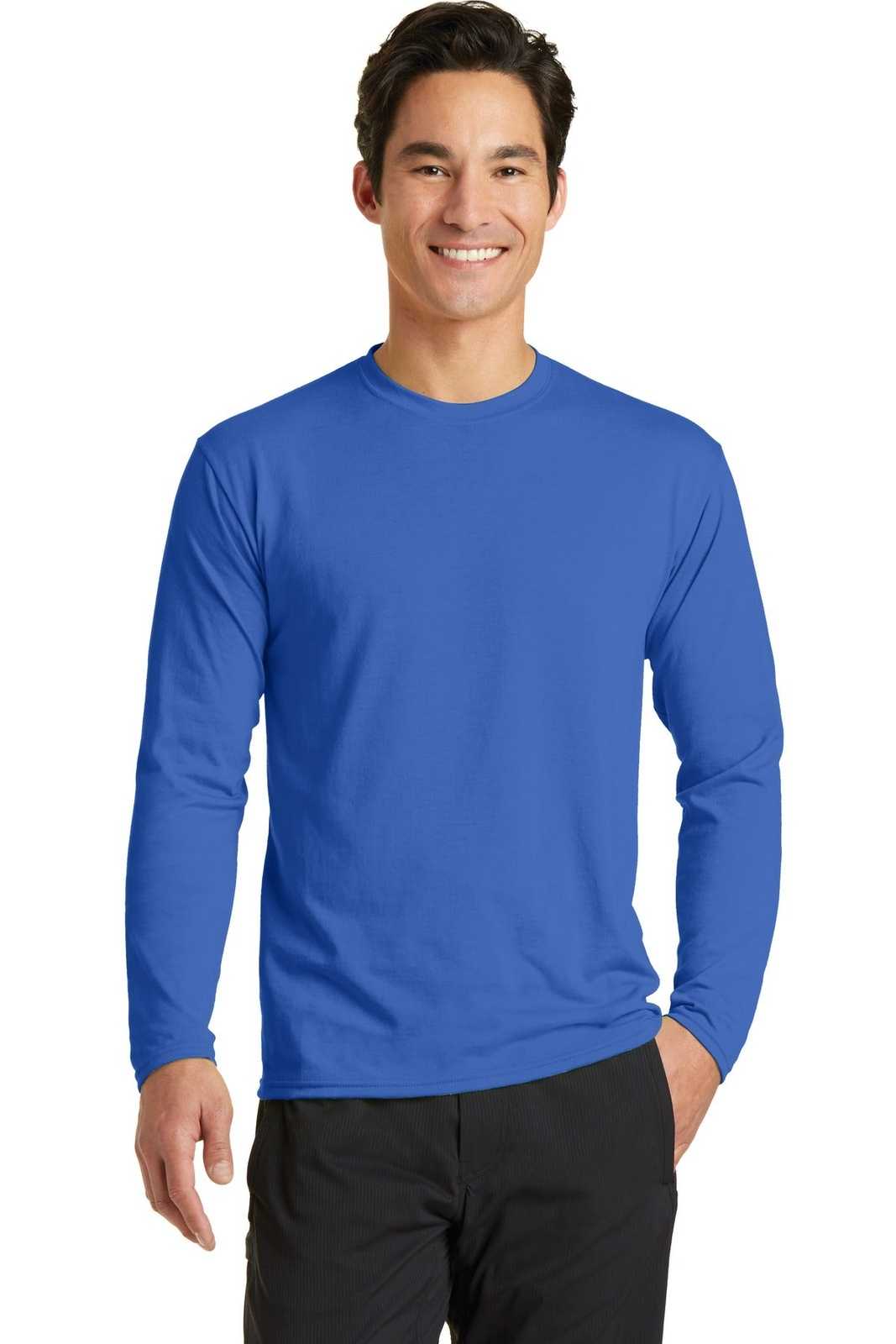 Port &amp; Company PC381LS Long Sleeve Performance Blend Tee - True Royal - HIT a Double - 1