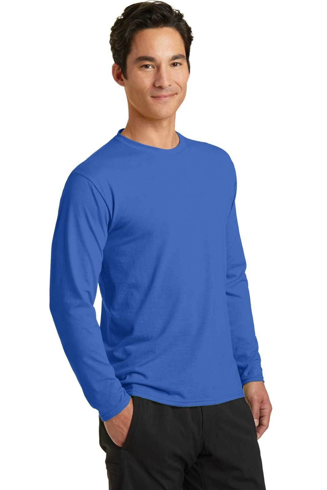Port &amp; Company PC381LS Long Sleeve Performance Blend Tee - True Royal - HIT a Double - 4