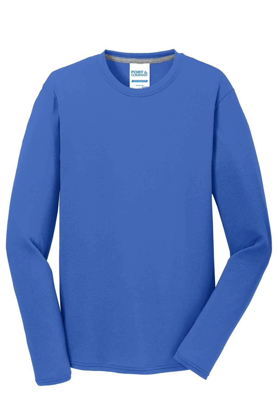 Port &amp; Company PC381LS Long Sleeve Performance Blend Tee - True Royal - HIT a Double - 5