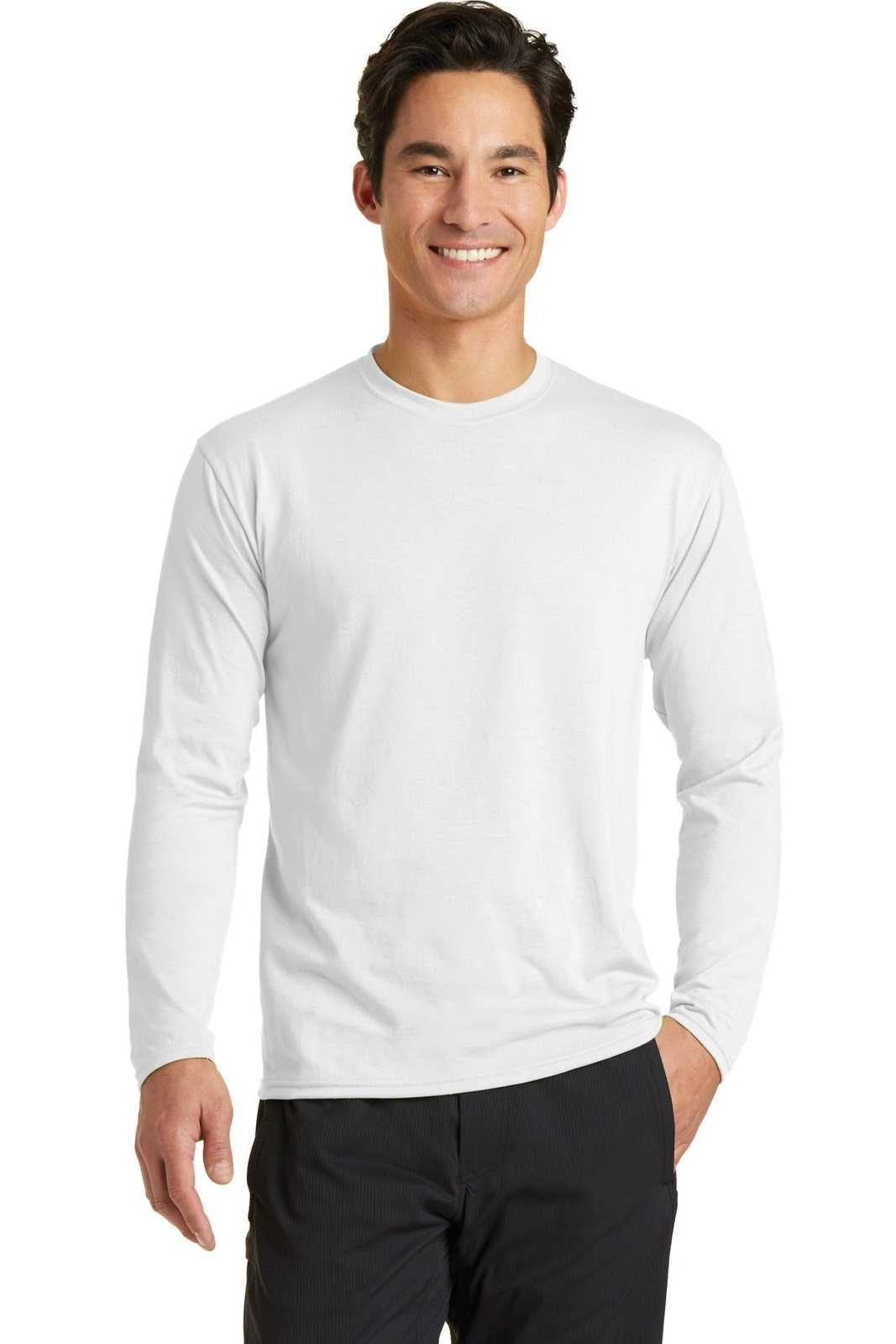Port & Company PC381LS Long Sleeve Performance Blend Tee - White - HIT a Double - 1