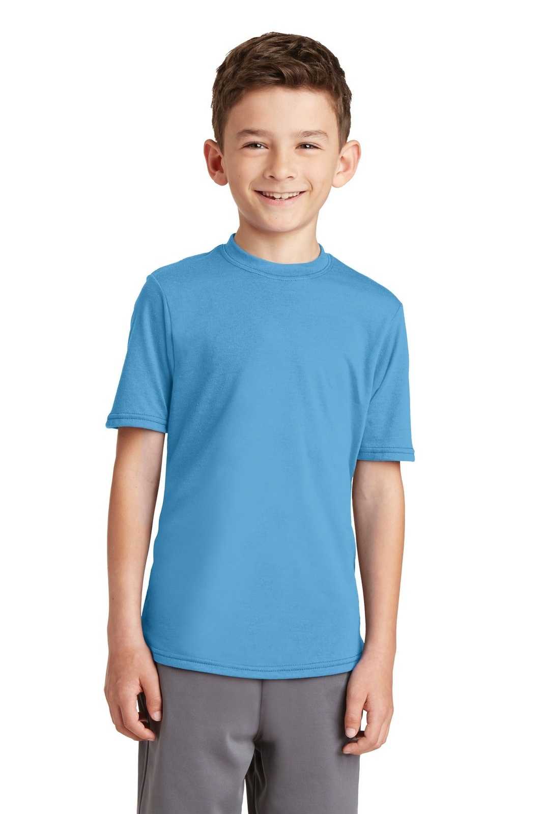 Port &amp; Company PC381Y Youth Performance Blend Tee - Aquatic Blue - HIT a Double - 1