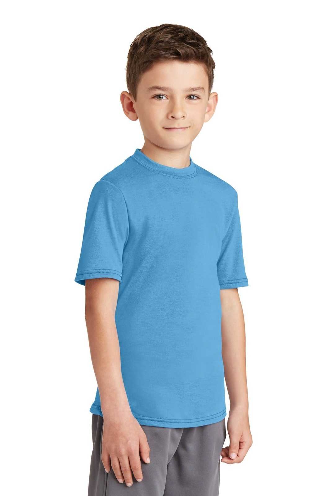 Port &amp; Company PC381Y Youth Performance Blend Tee - Aquatic Blue - HIT a Double - 4