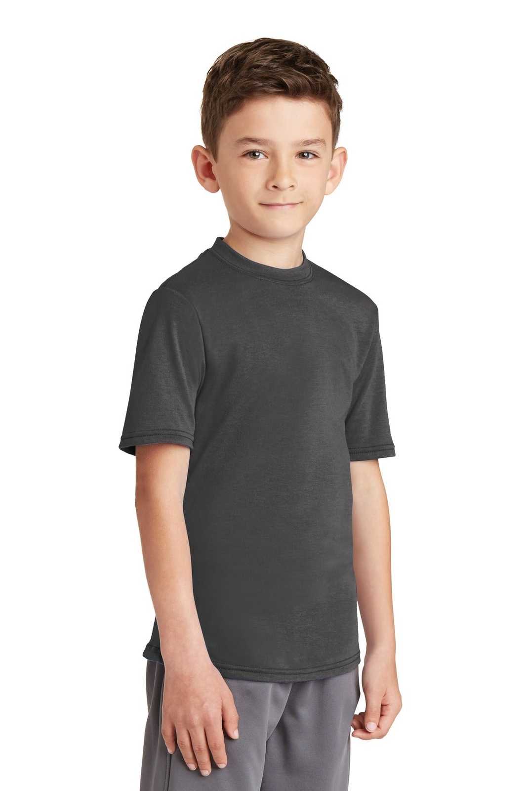 Port &amp; Company PC381Y Youth Performance Blend Tee - Charcoal - HIT a Double - 4