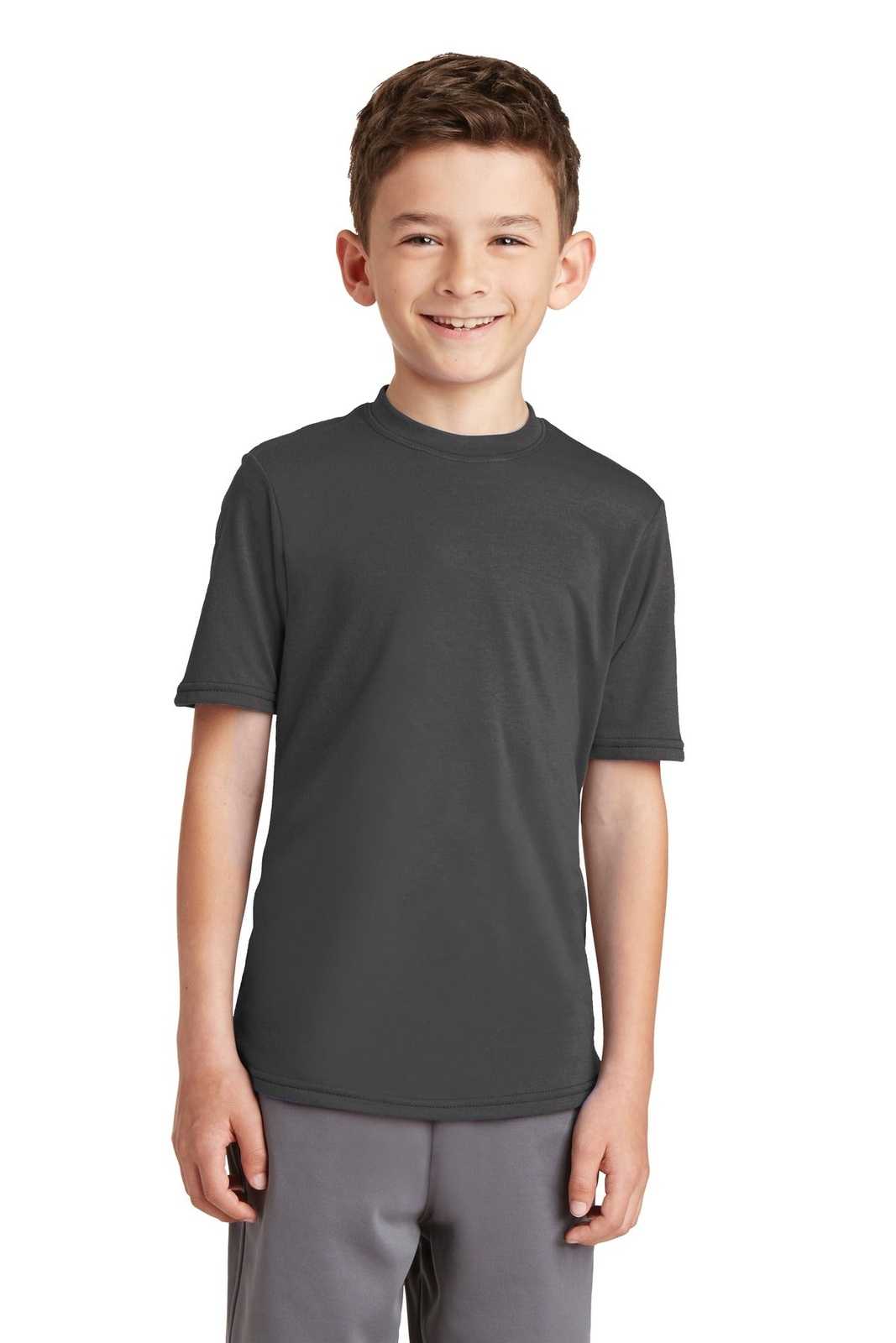 Port &amp; Company PC381Y Youth Performance Blend Tee - Charcoal - HIT a Double - 1