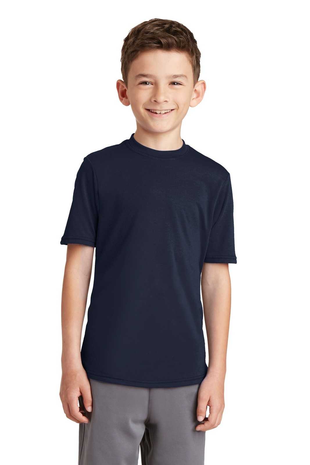 Port &amp; Company PC381Y Youth Performance Blend Tee - Deep Navy - HIT a Double - 1