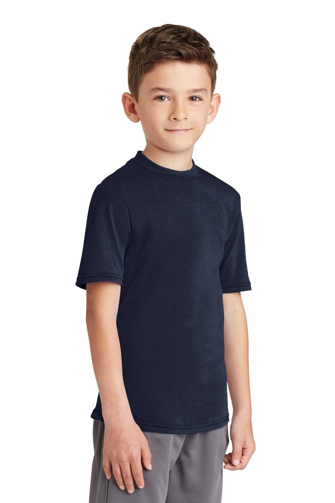 Port &amp; Company PC381Y Youth Performance Blend Tee - Deep Navy - HIT a Double - 4
