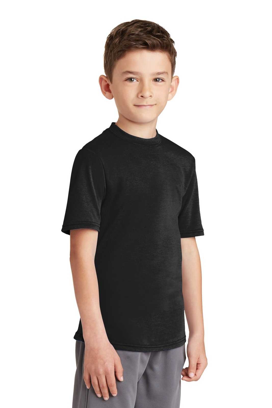Port &amp; Company PC381Y Youth Performance Blend Tee - Jet Black - HIT a Double - 4