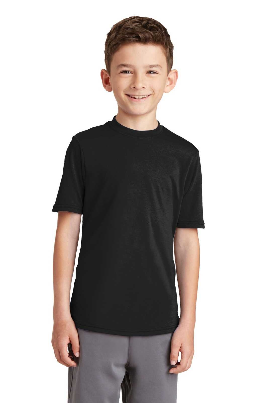 Port &amp; Company PC381Y Youth Performance Blend Tee - Jet Black - HIT a Double - 1
