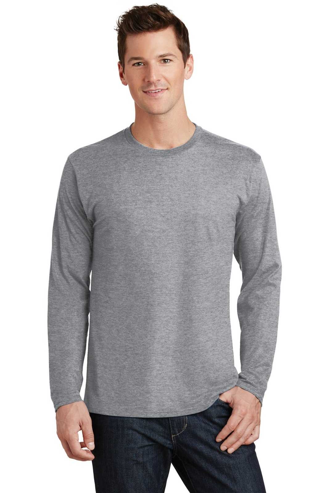 Port &amp; Company PC450LS Long Sleeve Fan Favorite Tee - Athletic Heather - HIT a Double - 1