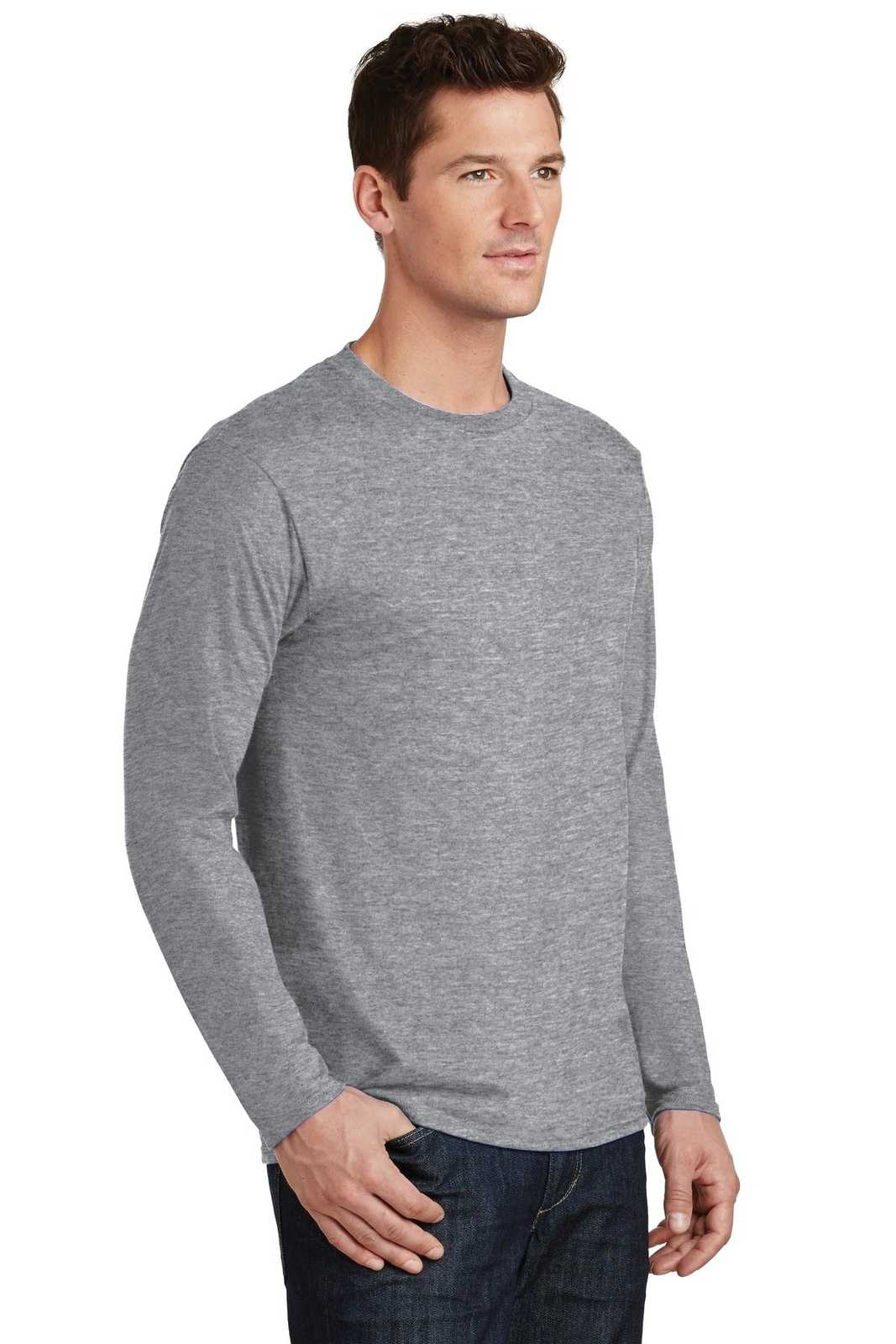 Port &amp; Company PC450LS Long Sleeve Fan Favorite Tee - Athletic Heather - HIT a Double - 4
