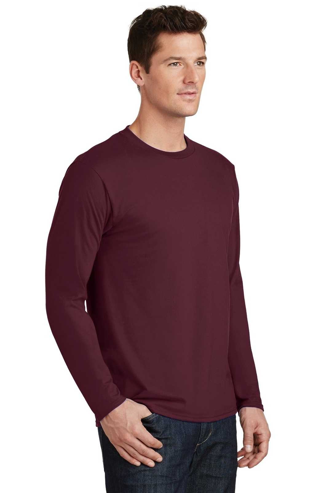 Port &amp; Company PC450LS Long Sleeve Fan Favorite Tee - Athletic Maroon - HIT a Double - 4