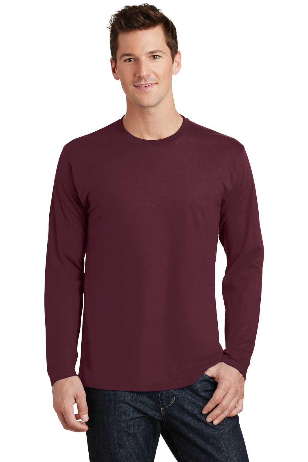 Port &amp; Company PC450LS Long Sleeve Fan Favorite Tee - Athletic Maroon - HIT a Double - 1