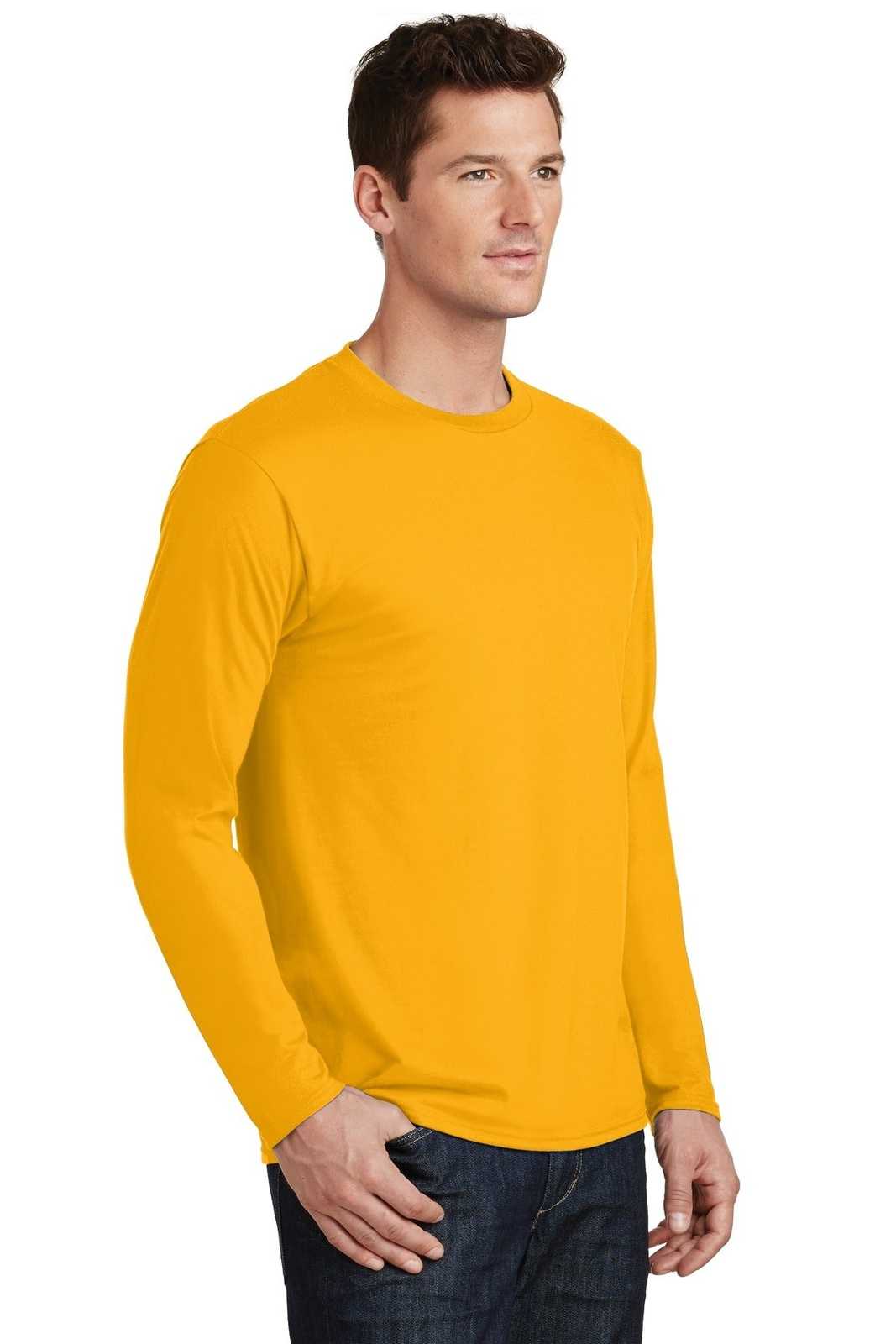 Port &amp; Company PC450LS Long Sleeve Fan Favorite Tee - Bright Gold - HIT a Double - 4
