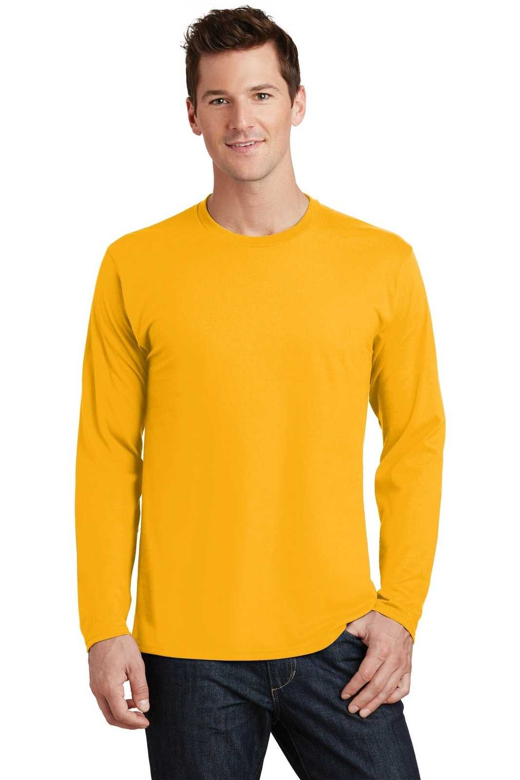 Port &amp; Company PC450LS Long Sleeve Fan Favorite Tee - Bright Gold - HIT a Double - 1