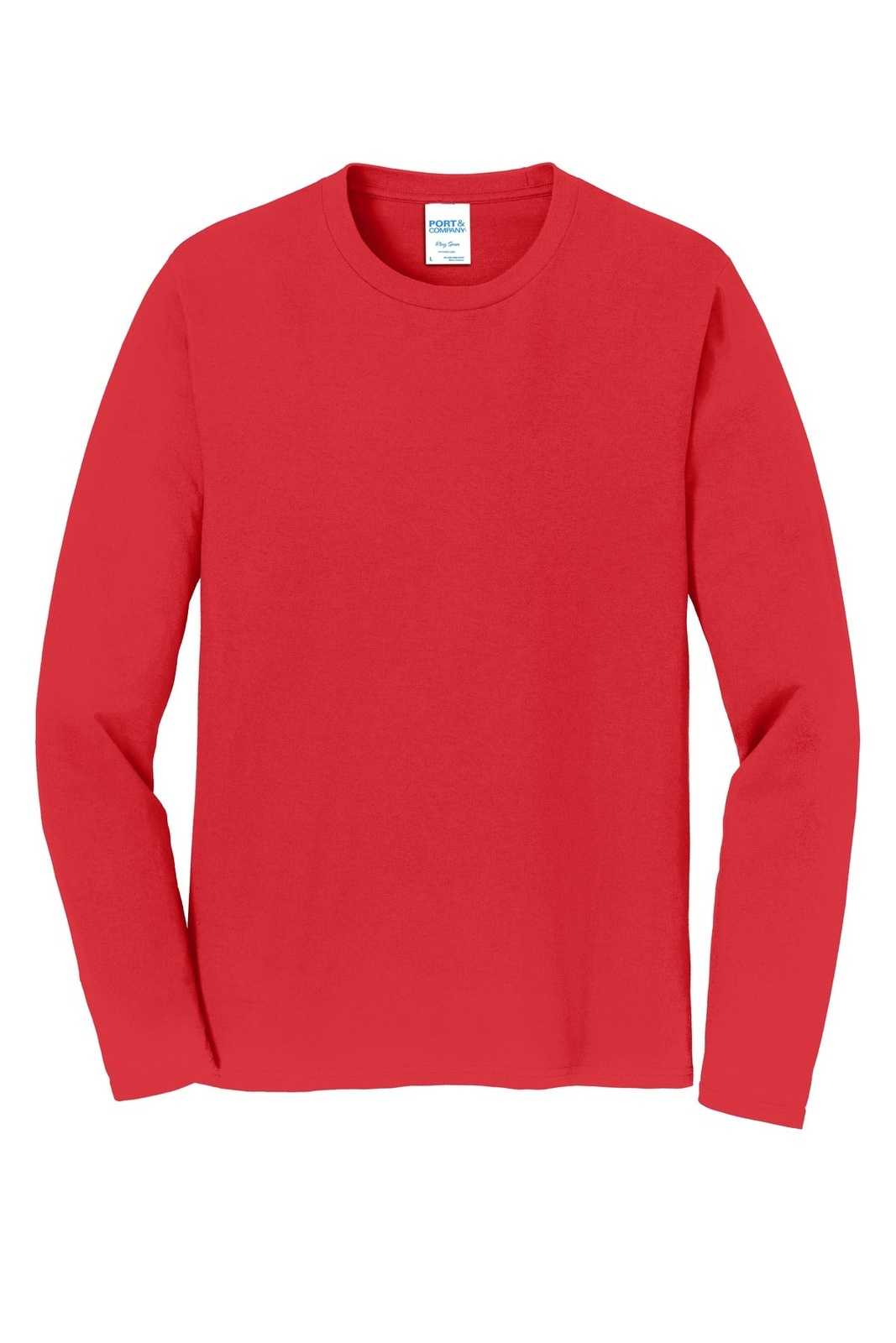 Port &amp; Company PC450LS Long Sleeve Fan Favorite Tee - Bright Red - HIT a Double - 5