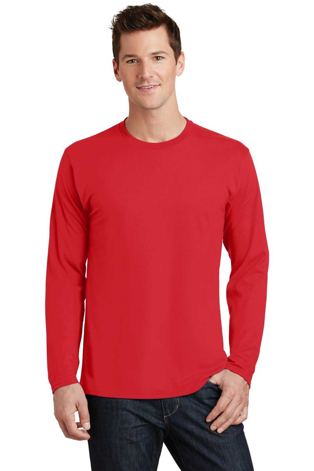 Port &amp; Company PC450LS Long Sleeve Fan Favorite Tee - Bright Red - HIT a Double - 1