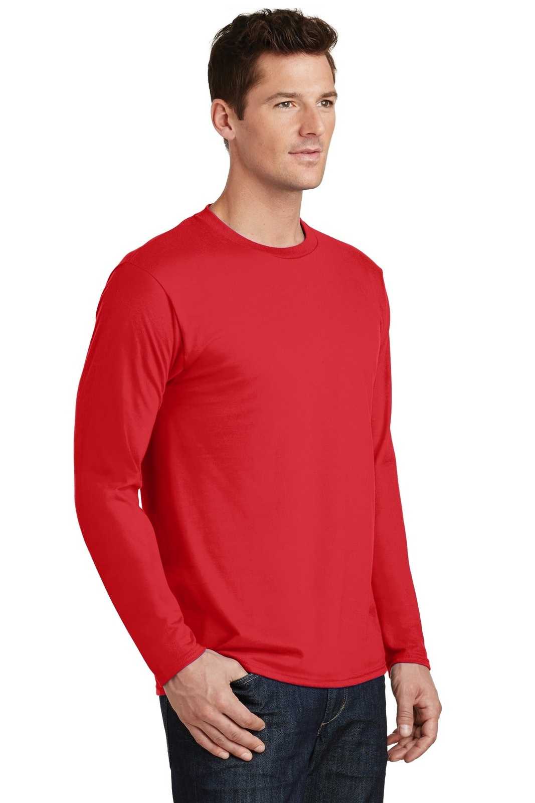 Port &amp; Company PC450LS Long Sleeve Fan Favorite Tee - Bright Red - HIT a Double - 4