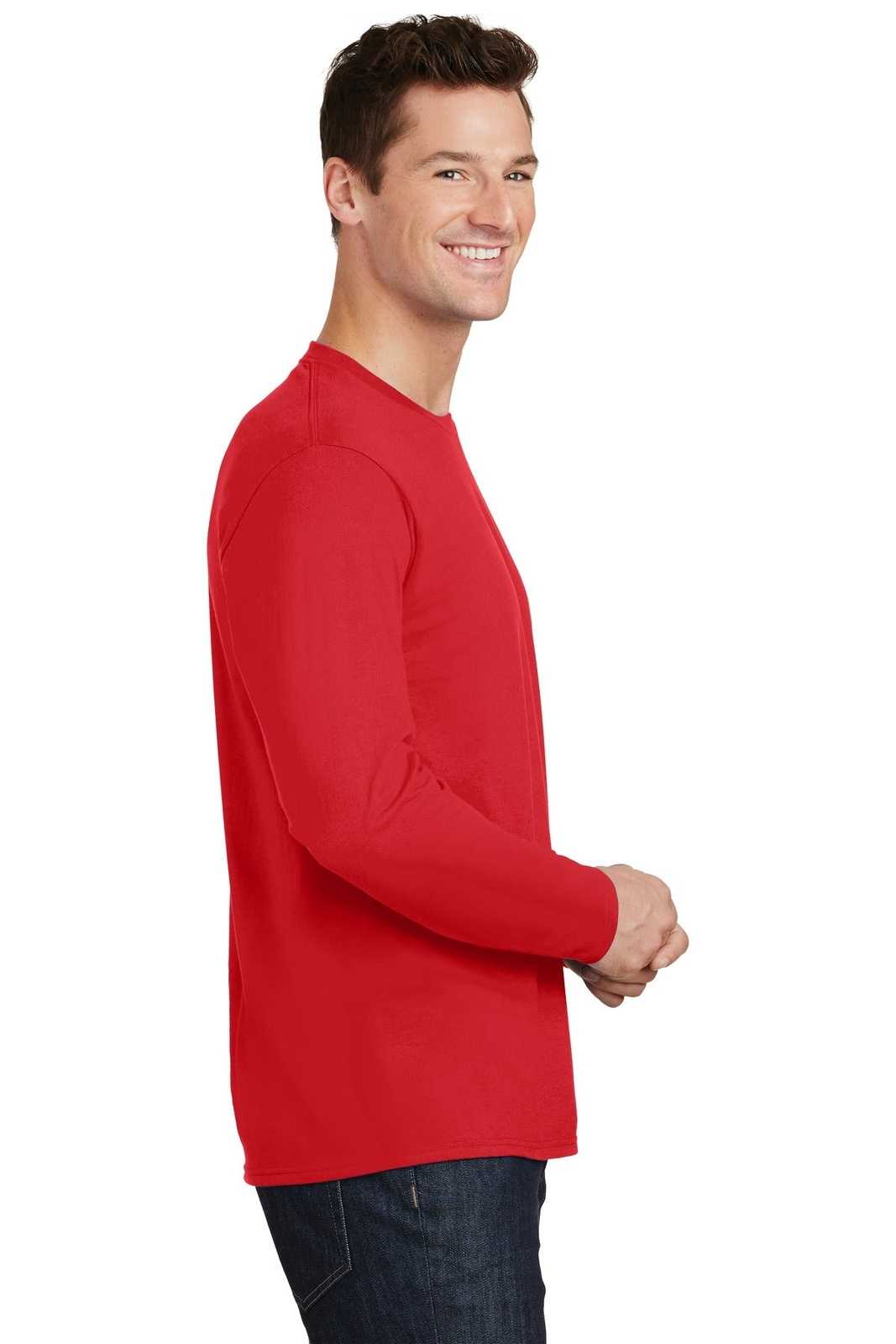 Port &amp; Company PC450LS Long Sleeve Fan Favorite Tee - Bright Red - HIT a Double - 3