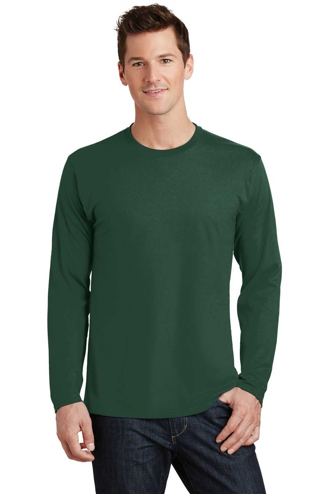 Port &amp; Company PC450LS Long Sleeve Fan Favorite Tee - Forest Green - HIT a Double - 1