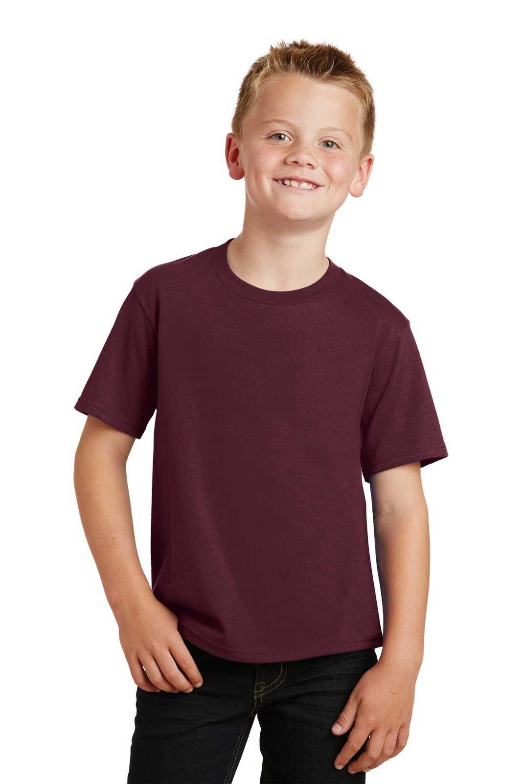 Port &amp; Company PC450Y Youth Fan Favorite Tee - Athletic Maroon - HIT a Double - 1