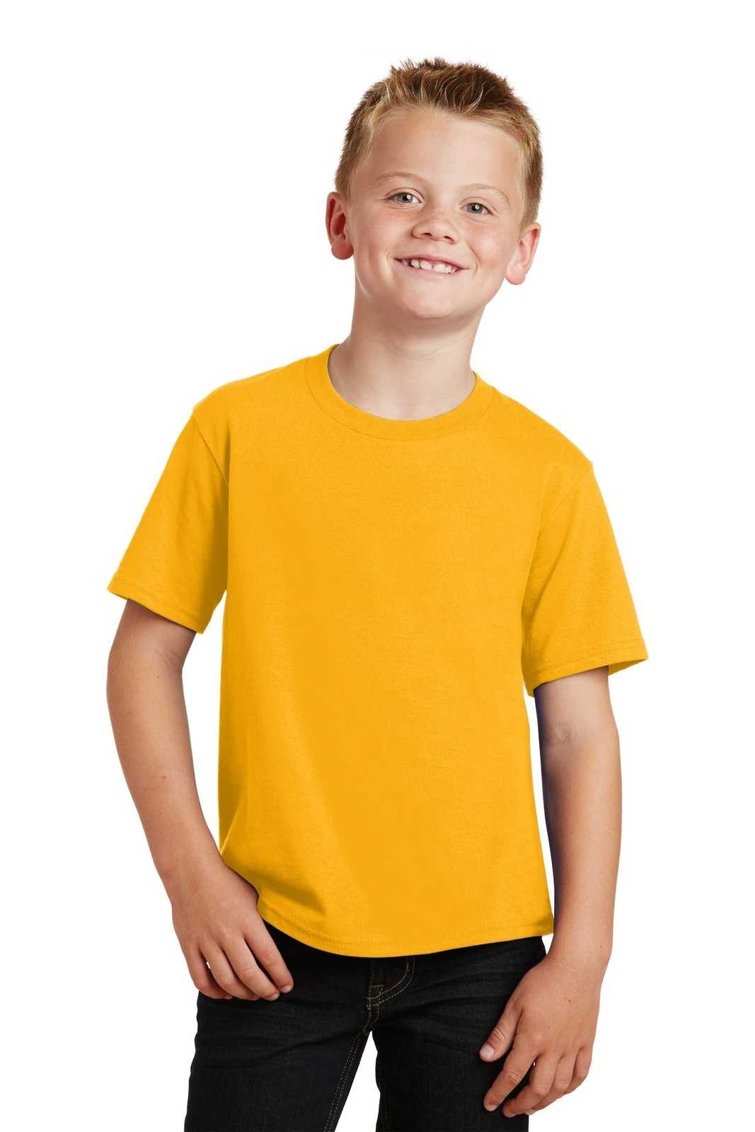 Port &amp; Company PC450Y Youth Fan Favorite Tee - Bright Gold - HIT a Double - 1