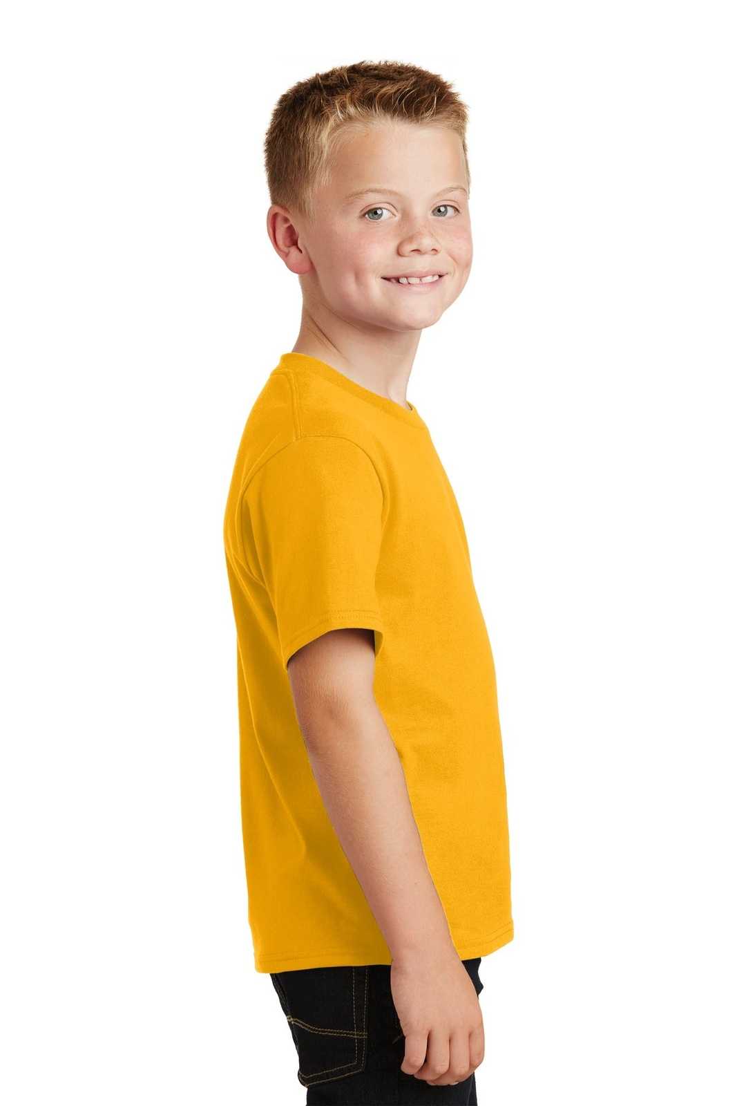 Port &amp; Company PC450Y Youth Fan Favorite Tee - Bright Gold - HIT a Double - 3