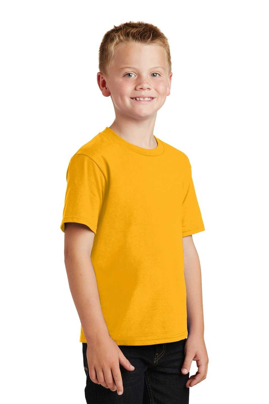 Port &amp; Company PC450Y Youth Fan Favorite Tee - Bright Gold - HIT a Double - 4