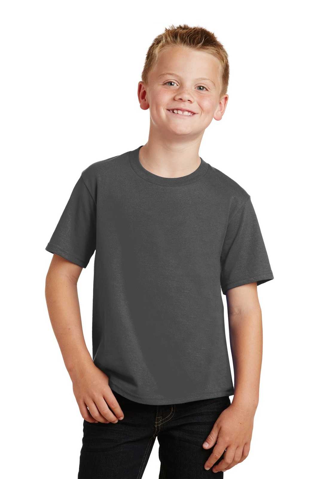 Port &amp; Company PC450Y Youth Fan Favorite Tee - Charcoal - HIT a Double - 1