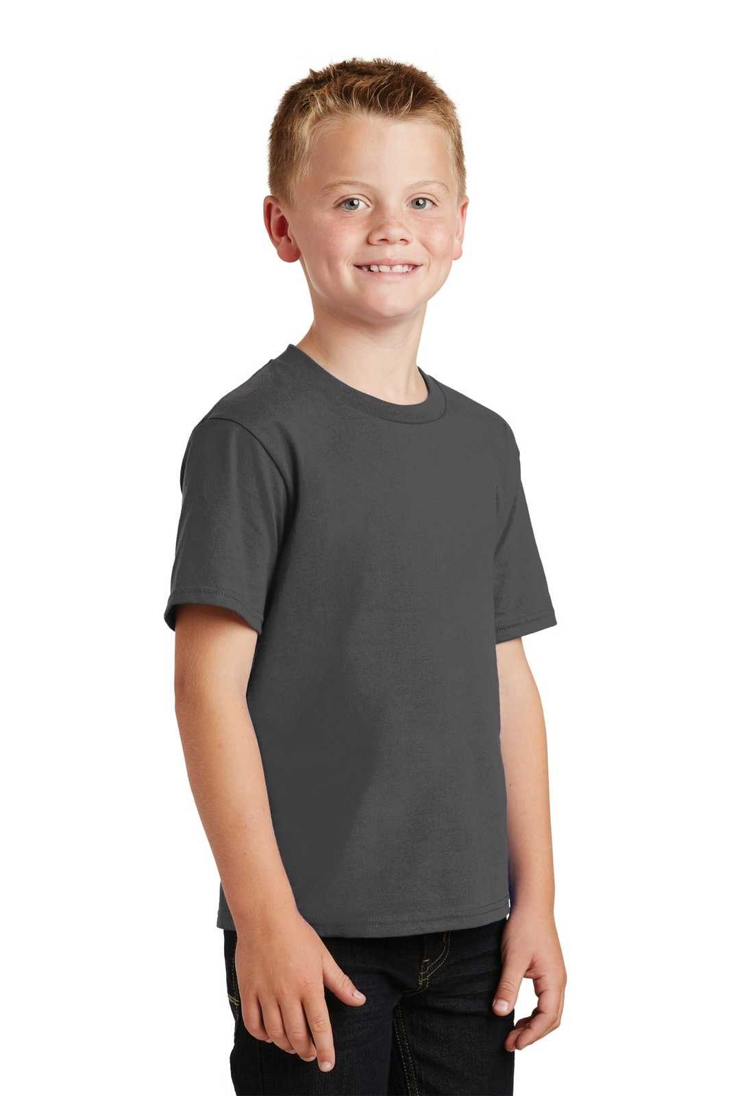 Port &amp; Company PC450Y Youth Fan Favorite Tee - Charcoal - HIT a Double - 4