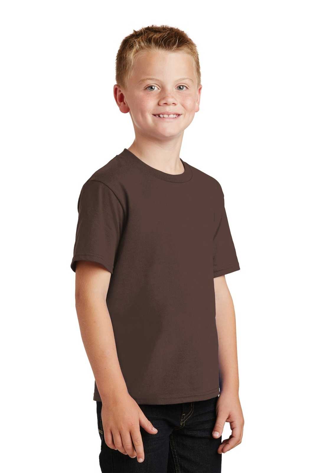 Port &amp; Company PC450Y Youth Fan Favorite Tee - Dark Chocolate Brown - HIT a Double - 4