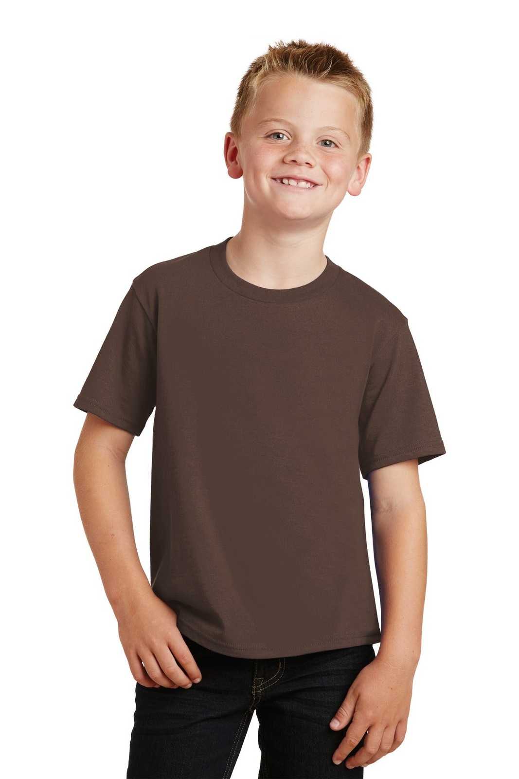 Port &amp; Company PC450Y Youth Fan Favorite Tee - Dark Chocolate Brown - HIT a Double - 1