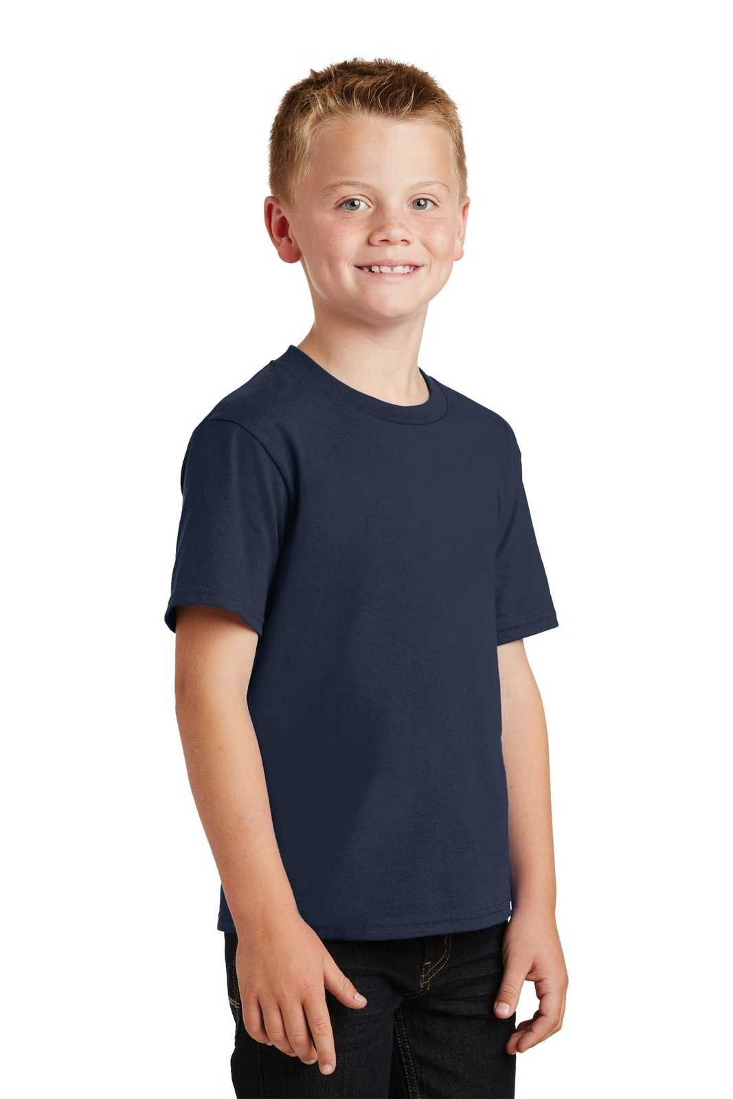 Port &amp; Company PC450Y Youth Fan Favorite Tee - Deep Navy - HIT a Double - 4