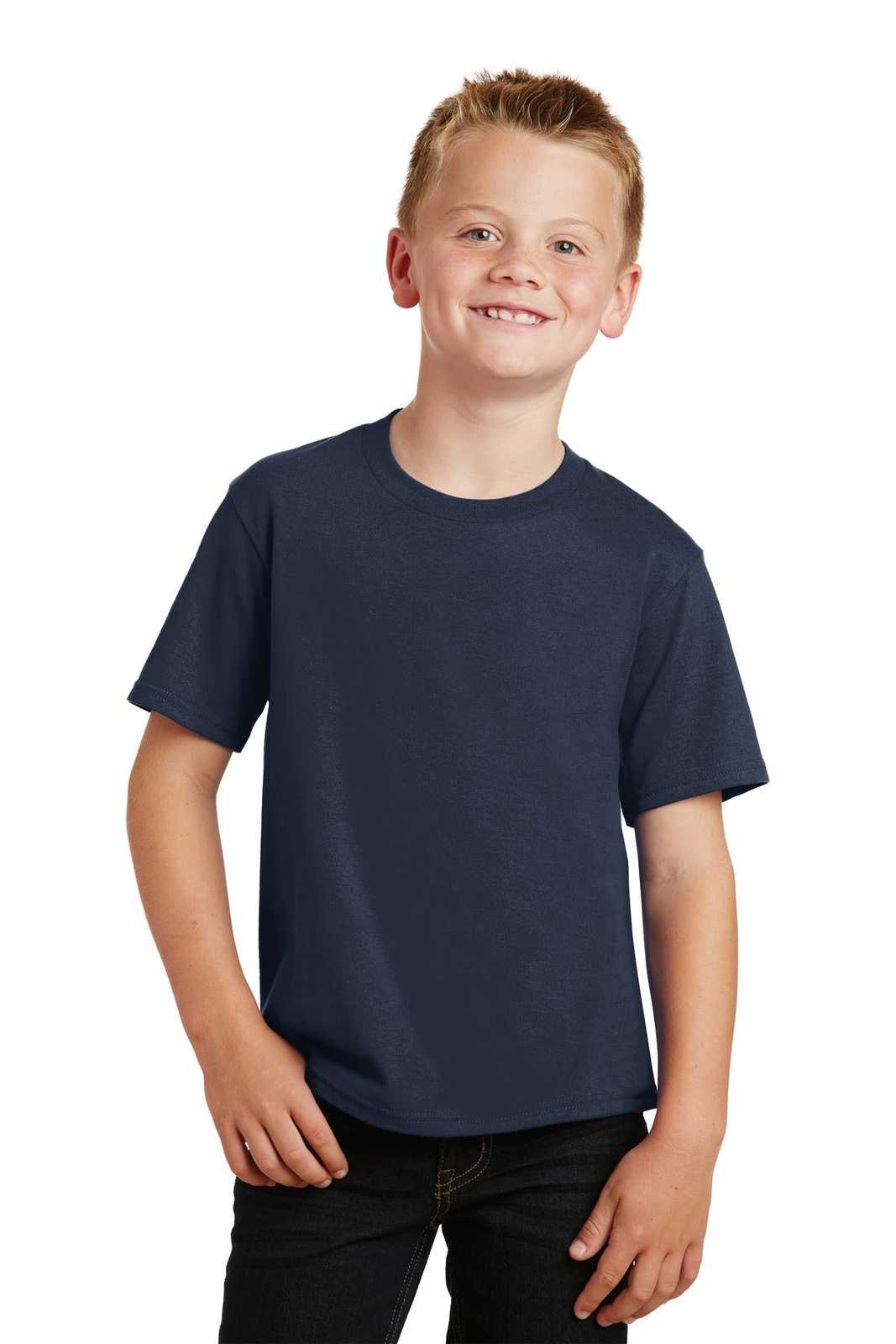 Port &amp; Company PC450Y Youth Fan Favorite Tee - Deep Navy - HIT a Double - 1